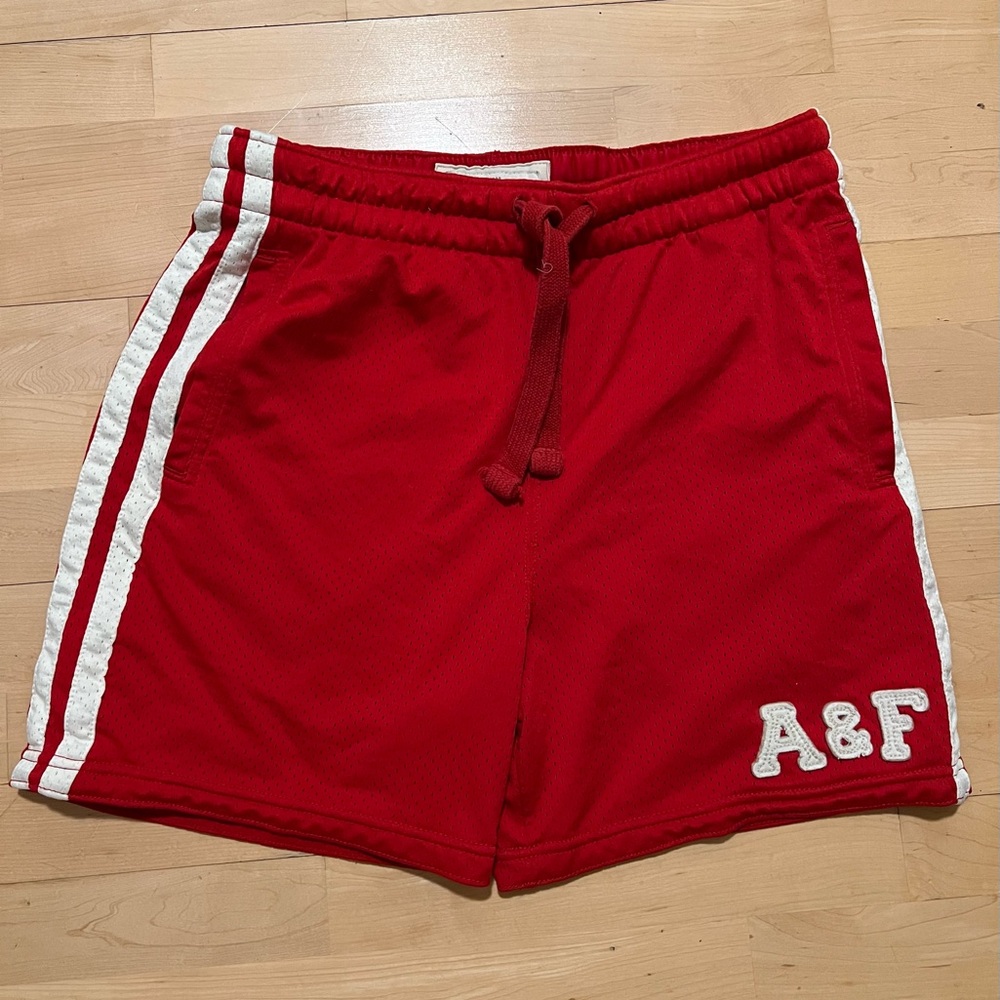 Abercrombie & Fitch Vintage Red Athletic Basketball Shorts with White Stripes